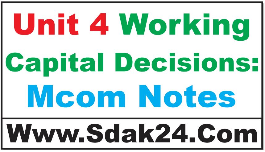 Unit 4 Working Capital Decisions Mcom Notes